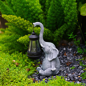 Resin Elephant Statue with Solar Powered Lawn Light, for Home Patio Yard Lawn Decorations