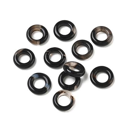 Natural Black Agate Linking Round Ring, Dyed & Heated