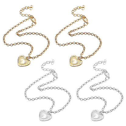 4шт. 2 цвета гравированный кулон в форме сердца из сплава железная цепочка браслеты на лодыжку