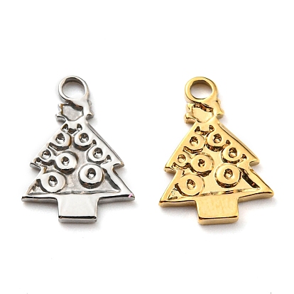 Ion Plating(IP) 304 Stainless Steel Charms, Manual Polishing, Christmas Tree