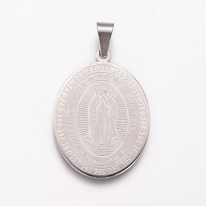Pendentifs en acier inoxydable, ovale avec la Vierge Marie