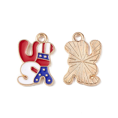 Independence Day Alloy Enamel Pendants, Letter Charms, Light Gold
