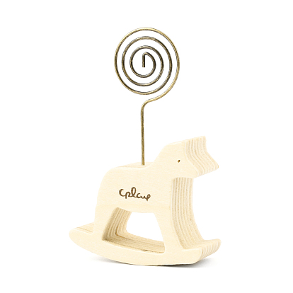 Wood Name Card Holder, Photo Memo Holders, with Iron Swirl Wire Clip, for Baby Shower, Wedding, Birthday Party Table Number Sign, Rocking Horse, Antique Bronze