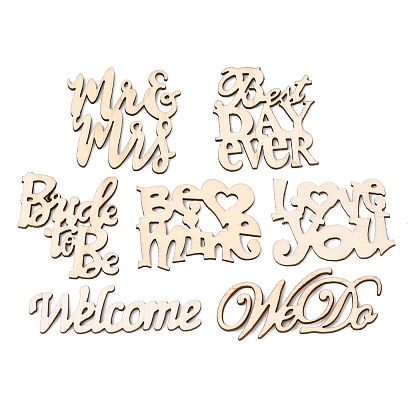 Natural Wood Cabochons, Undyed, Laser Cut, Word, Mixed Shapes