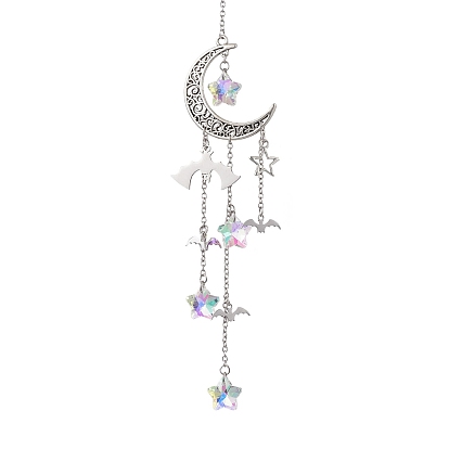 Ornements suspendus en alliage de lune creuse, pompon étoile en verre pour la décoration de la maison