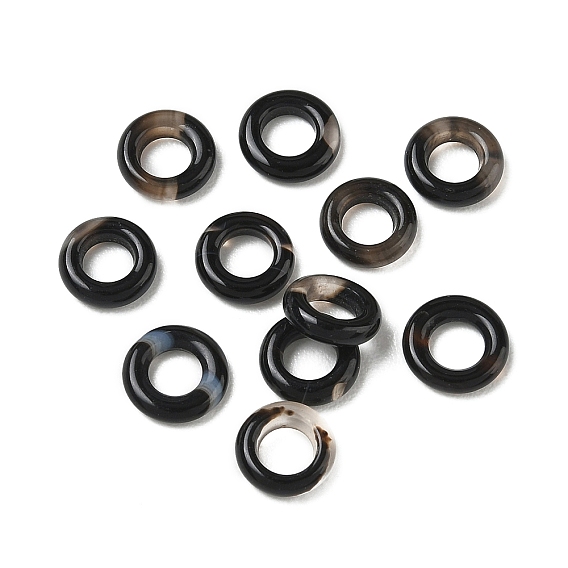Natural Black Agate Linking Round Ring, Dyed & Heated