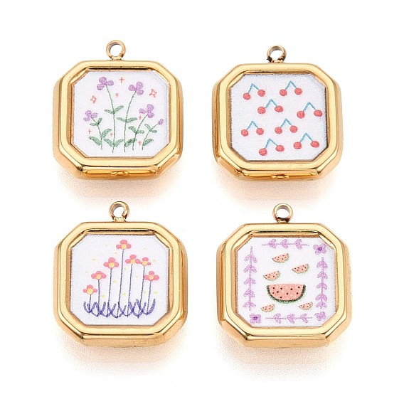 Печатный стиль 304 квадрат из нержавеющей стали с подвесками в виде цветов, ионное покрытие (ip)