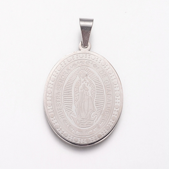 304 Edelstahl Anhänger, Oval mit Jungfrau Maria