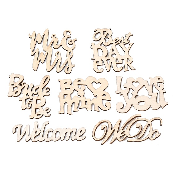 Natural Wood Cabochons, Undyed, Laser Cut, Word, Mixed Shapes