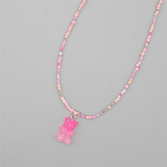 Очаровательное колье из бисера в виде медвежонка с градиентными цветами для девушек в богемном стиле