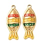 304 Stainless Steel Pendants, with Enamel, Fish Charms, Real 18K Gold Plated, Ion Plating(IP)