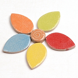 Leaf Shape Porcelain Mosaic Tiles, for DIY Mosaic Art Crafts, Picture Frames and More