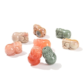 Dyed Natural Rainbow Alashan Agate Carved Beads, Pi Xiu