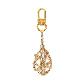 304 Stainless Steel Macrame Chain Pouch Empty Stone Holder Pendant Decoration, with Alloy Swivel Clasps