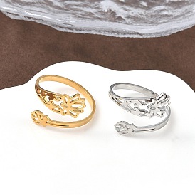 304 из нержавеющей стали Манжета кольца для женщин, полый, лотос