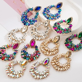 Alloy Rhinestone Stud Earring, Teardrop