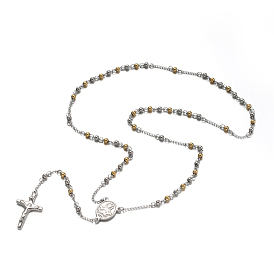 Два тона 304 из нержавеющей стали четки из бисера ожерелья, с крестом распятия и овальной кулон, на Пасху