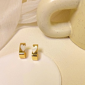 Alloy with Resin Stud Earrings, Rectangle with Heart