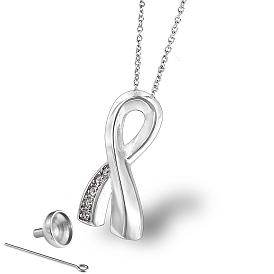 Urn Ashes Necklace, Clear Cubic Zriconia Ribbon Knot Pendant Necklace, Stainless Steel Memorial Jewelry for Men Women