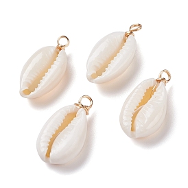 Natural Cowrie Shell Pendants, Shell Charms with Eco-Friendly Copper Wire