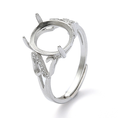Adjustable 925 Sterling Silver 4 Prongs Ring Settings, with Cubic Zirconia