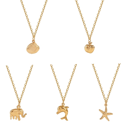 Mixed Shapes Pendant Necklaces, with 304 Stainless Steel Pendants & Cable Chains, Brass Spring Ring Clasps