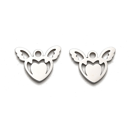 316 Surgical Stainless Steel Charms, Laser Cut, Heart with Wing Charm