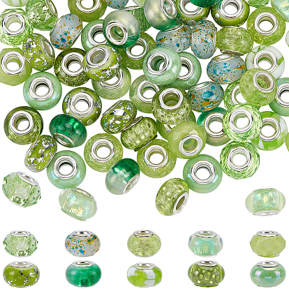 100Pcs 10 Styles Resin European Beads, Large Hole Beads, Rondelle