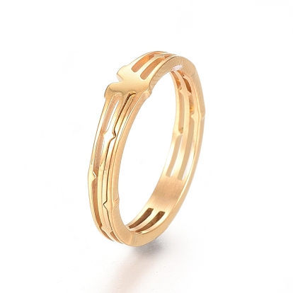 Ion Plating(IP) 304 Stainless Steel Finger Rings, Chevron Ring