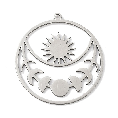 201 подвески из нержавеющей стали, лазерная резка, полый плоский круглый с фазой луны и солнечным шармом, анти-тускнение