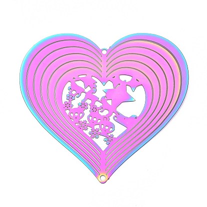 201 нержавеющая сталь 3 вращающийся подвесной ветряной спиннер, для украшения сада внутри и снаружи помещения, сердце с полыми рождественскими санями