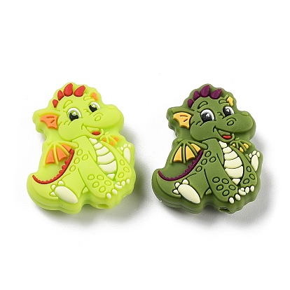 Dinosaur Food Grade Silicone Focal Beads, Chewing Beads For Teethers, DIY Nursing Necklaces Making
