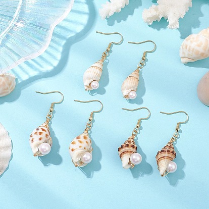 3 пара 304 серьги-подвески из нержавеющей стали для женщин и мужчин, с естественной оболочке, формы раковины