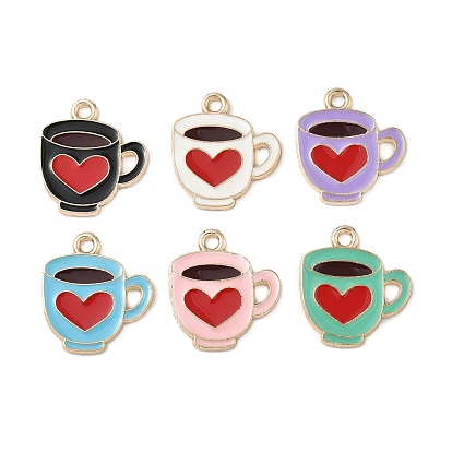 Подвески из эмали и сплава, сердце и кофе, золотые