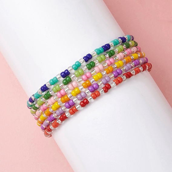 6шт. стеклянные бусины эластичные браслеты для женщин, круглые