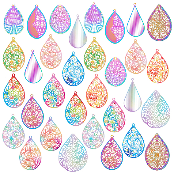 32 шт. 16 стиль распыленная краска 201 & 340 & 430 подвески из нержавеющей стали, гравированные металлические украшения, очарование слезы