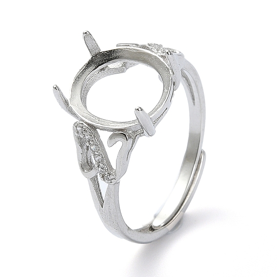 Adjustable 925 Sterling Silver 4 Prongs Ring Settings, with Cubic Zirconia