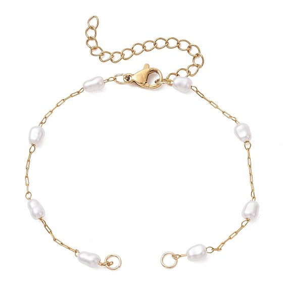 316 Браслет ручной работы из хирургической нержавеющей стали с пластиковой имитацией жемчуга., белые, ионное покрытие (ip)