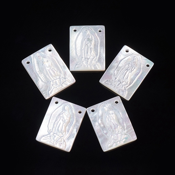 Natural White Shell Lady of Guadalupe Pendants, Religion, Rectangle with Virgin Mary