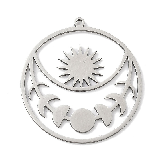201 подвески из нержавеющей стали, лазерная резка, полый плоский круглый с фазой луны и солнечным шармом, анти-тускнение