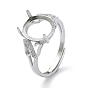 Adjustable 925 Sterling Silver 4 Prongs Ring Settings, with Cubic Zirconia
