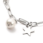 CCB Pearl & 304 Stainless Steel Charm Bracelet with Paperclip Chains for Women, Stainless Steel Color