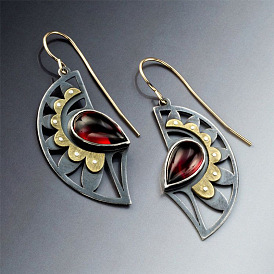 Jewelry Retro Irregular Two-color Lace Hollow Earrings Female Ruby Earrings