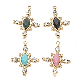 Natural Gemstone Faceted Horse Eye Pendants, 304 Stainless Steel Crystal Rhinestone Cross Bezeled Charms, Ion Plating(IP), Real 14K Gold Plated