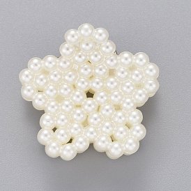 Plastique de pinces à cheveux griffes, avec des perles d'imitation en plastique ABS et des apprêts en fer, fleur