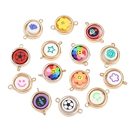 Пластиковая рамка ccb с бусинами из полимерной глины, плоские круглые звенья, подвески-соединители, с латунными двойными петлями, разноцветные