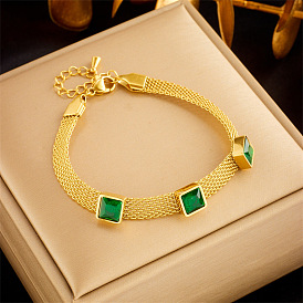Green Diamond Titanium Steel Chain Bracelet with Unique Design