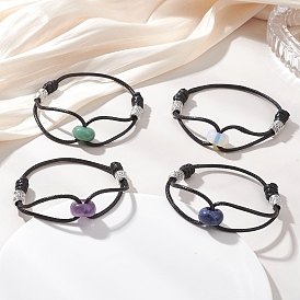 Браслеты из натуральных и синтетических бусин из смешанных драгоценных камней для женщин, рондель, с корейским вощеным полиэстеровым шнуром и трубчатыми бусинами из сплава