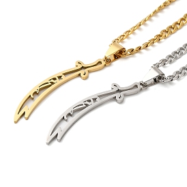 Sword Knife 304 Stainless Steel Hollow Scimitar Pendant Necklaces for Women and Men