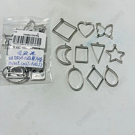 20Pcs 10 Styles Rack Plating Alloy Open Back Bezel Pendants, For DIY UV Resin, Epoxy Resin, Pressed Flower, Platinum